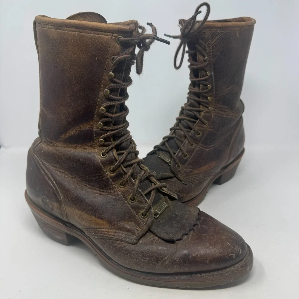 Double-H Lacer Logger Brown Work Boots Round‎ Toe DH9718 Men's Size 8.5D USA